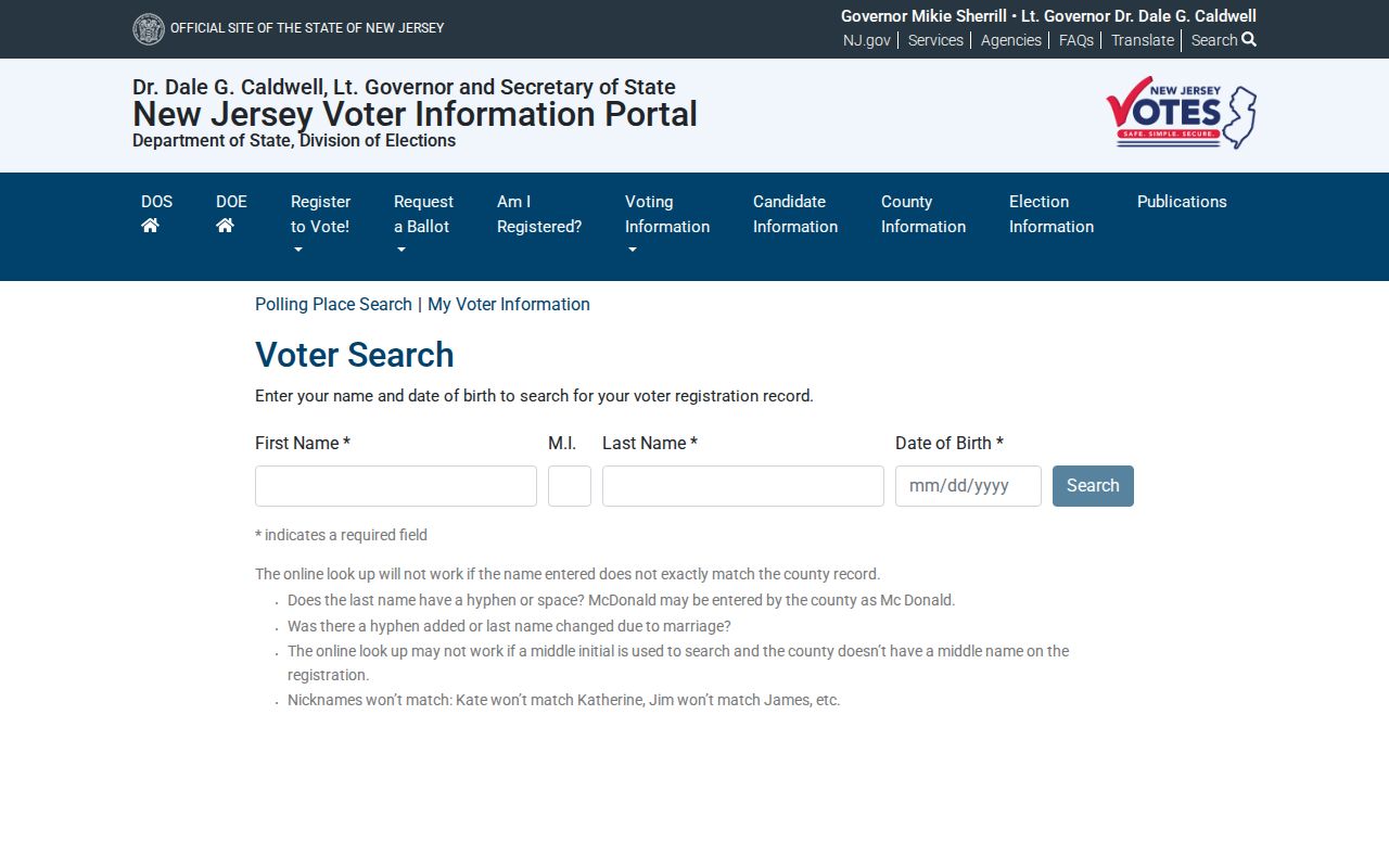 Vernon Township residents directory New Jersey voter search form