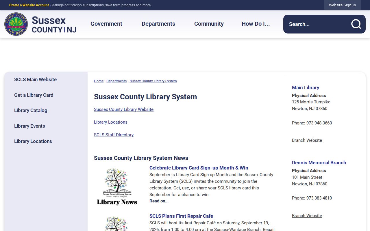Vernon Township residents directory Sussex County Library local history access
