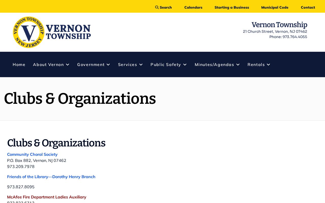 Vernon Township neighbors community contact source on the organizations page